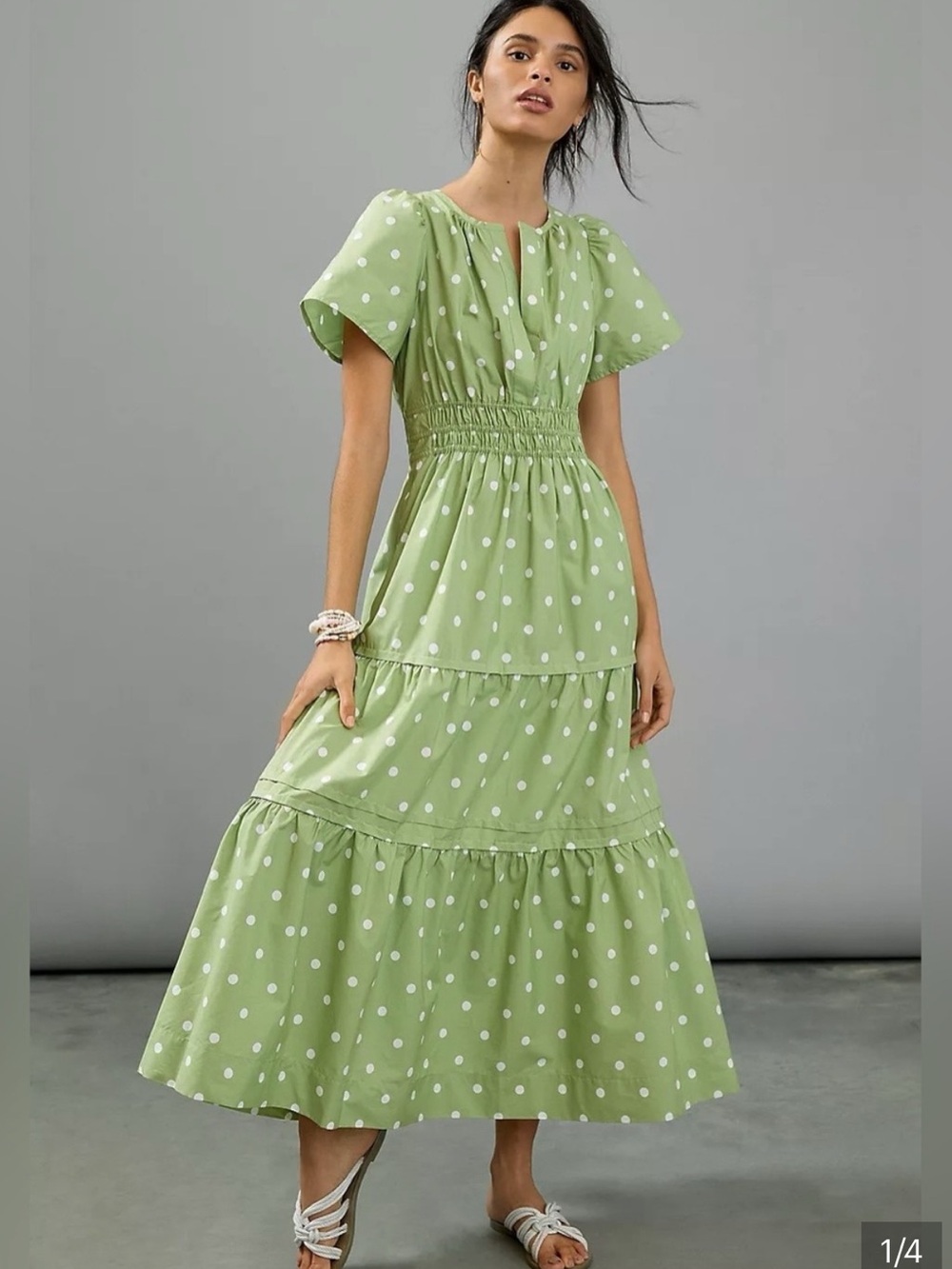 Anthropologie The Somerset Maxi Dress Light
Green White Polka Dot size- XS